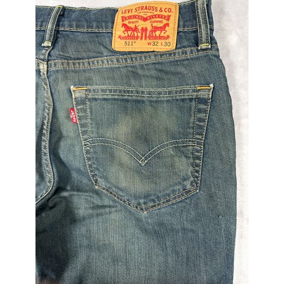 Levis Strauss 511 Men's Slim Straight Blue Distressed Jeans (32x30) - Picture 5 of 10